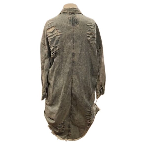 [Highway Jeans] Distressed Ripped Long Denim Dress - Size L - Picture 5 of 14